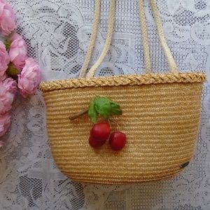 Cherry Straw Bucket Bag